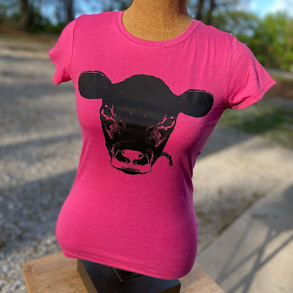 New with Tag Sz L(10/12) Girls/Juniors Hot Pink Tee Shirt w/Cow on Front Cowgirl